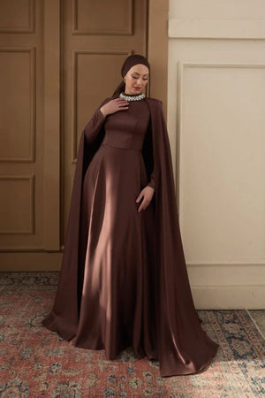 Hanzade Taşlı Tesettür Abiye - FioraofDress - tesettur - abiye - 36 - Kahve - hijab - evening - dress
