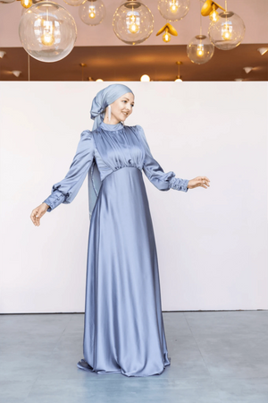 Dilay Tesettür Abiye -Gri - Mavi