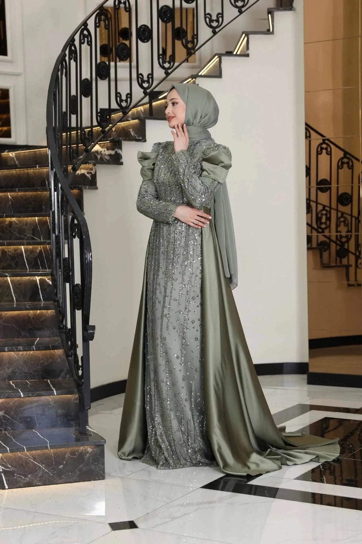 Manolya Tesettür Abiye - haki