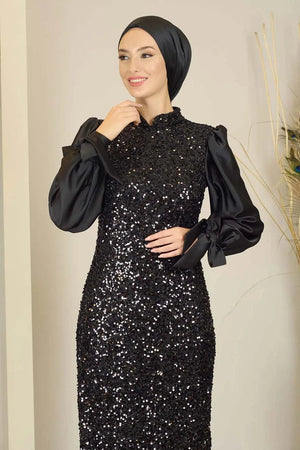Azra Tesettür Abiye - Siyah