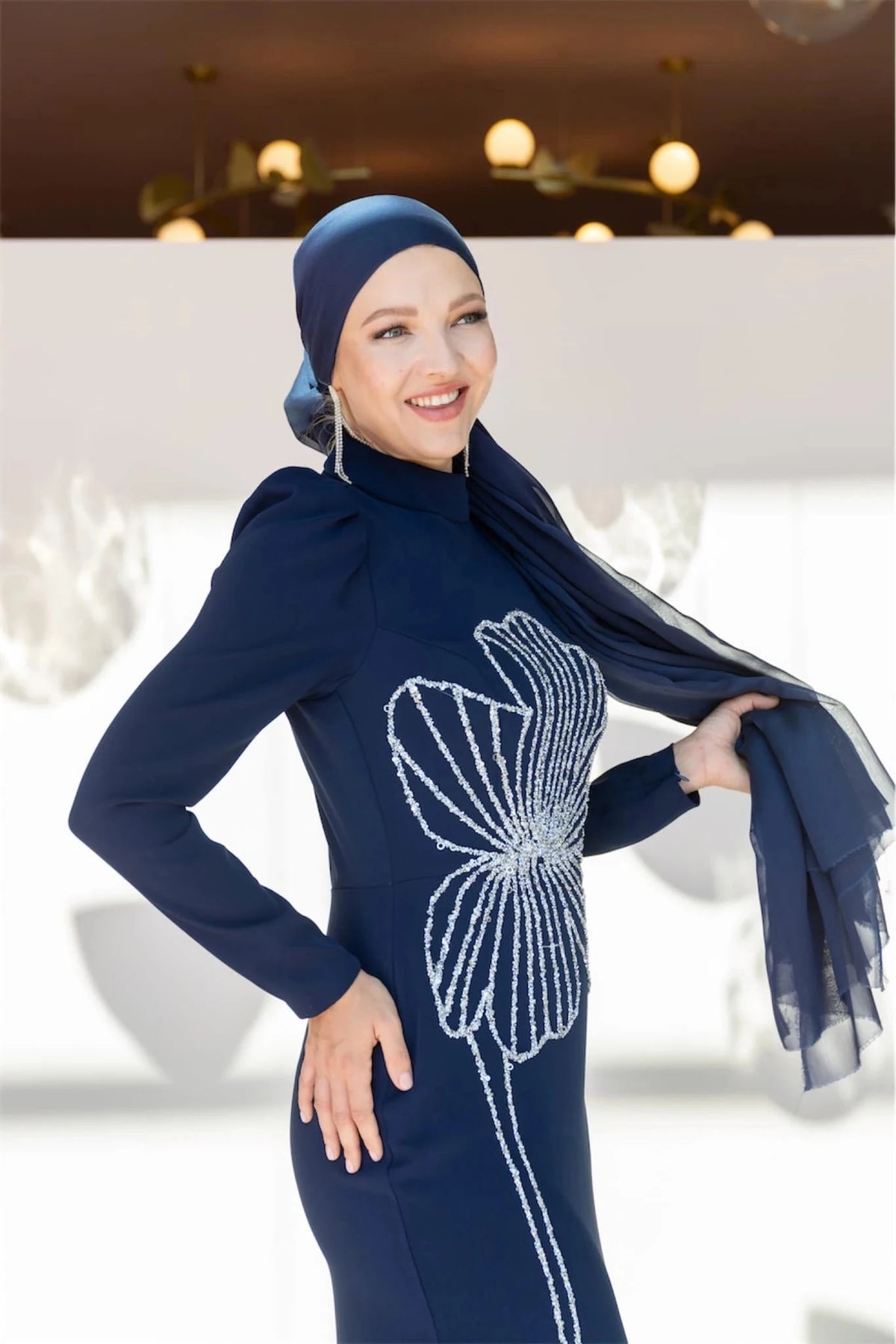 Nursema Tessettür Abiye Siyah - lacivert