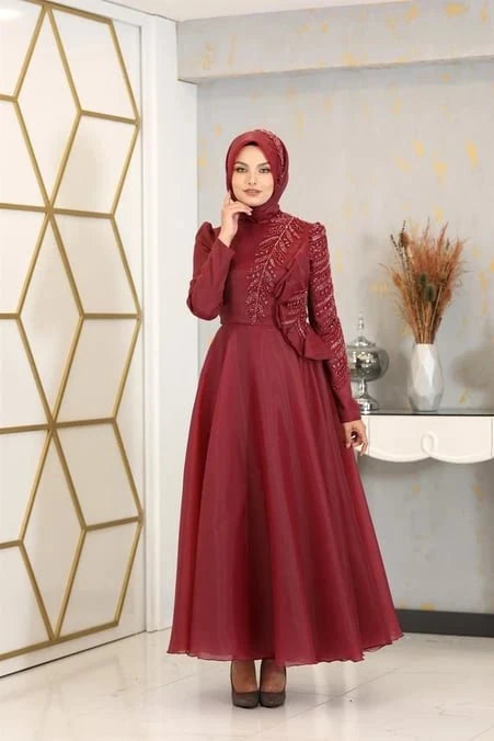 Flower Abiye - Bordo