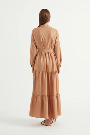 Yakma Desen Elbise - camel