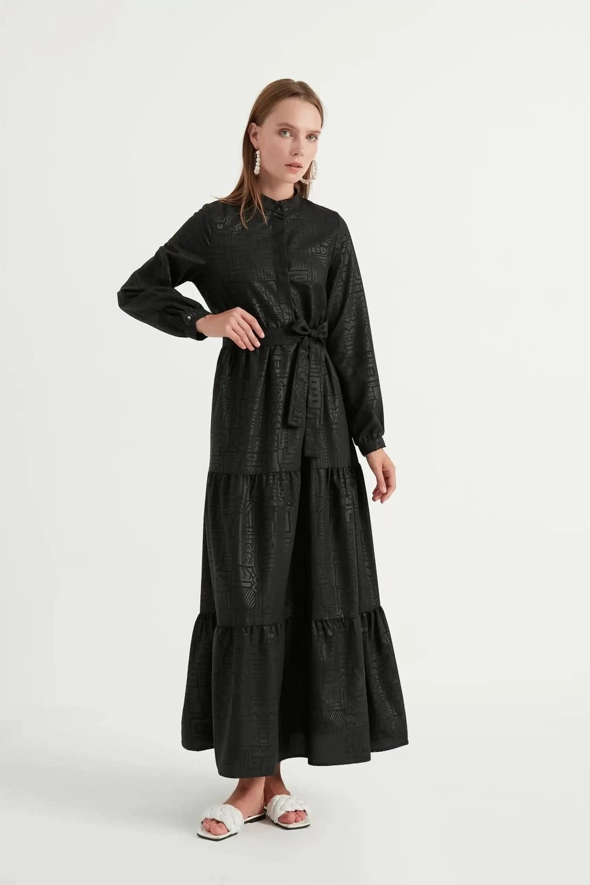 Yakma Desen Elbise - camel