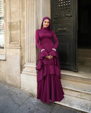 Zümra Taşlı Tesettür Abiye - Mürdüm