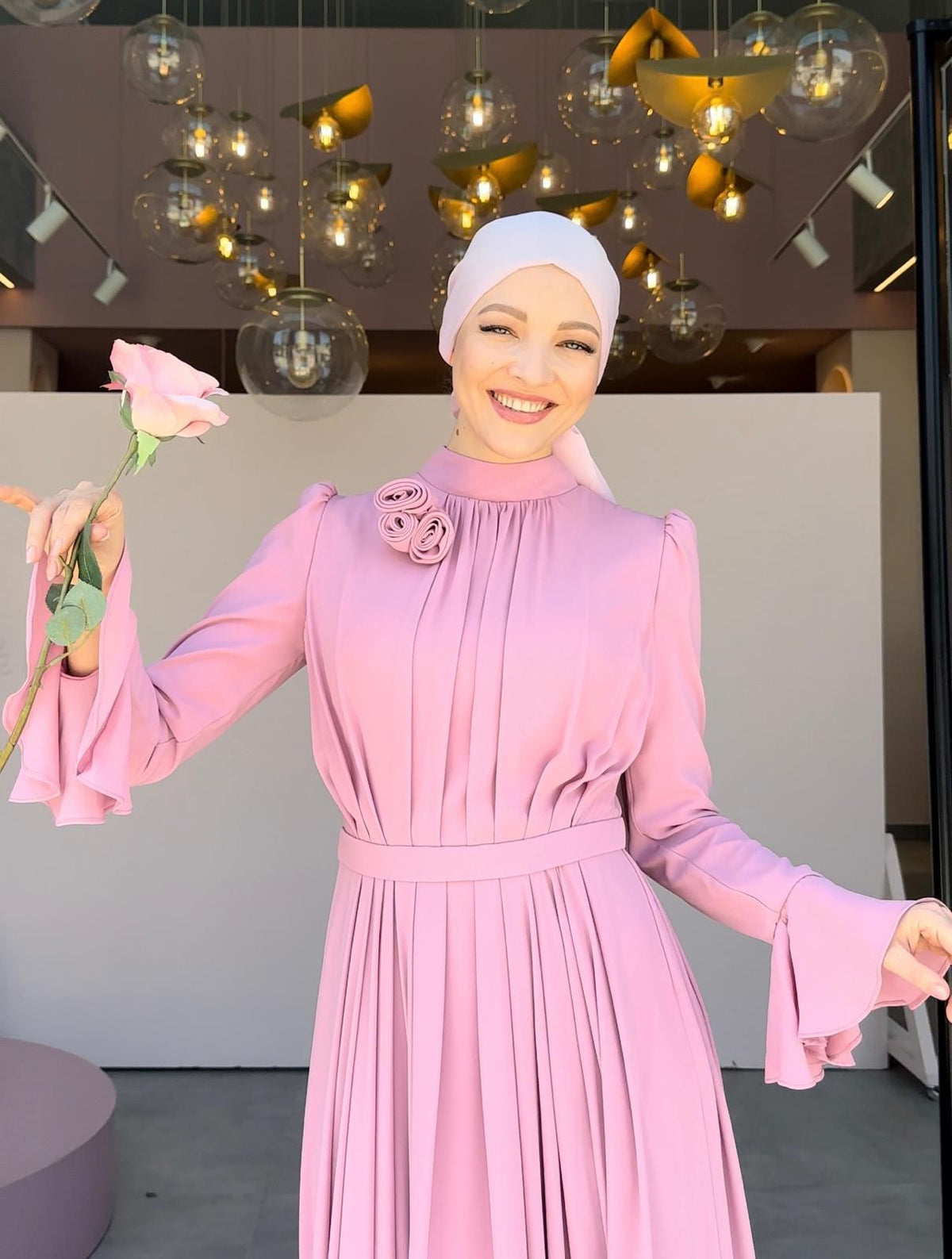 Romantic Tesettur Abiye - PEMBE
