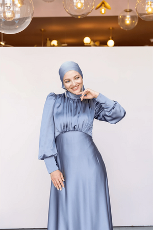 Dilay Tesettür Abiye -Gri - Mavi