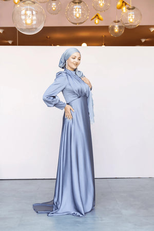Dilay Tesettür Abiye -Gri - Mavi