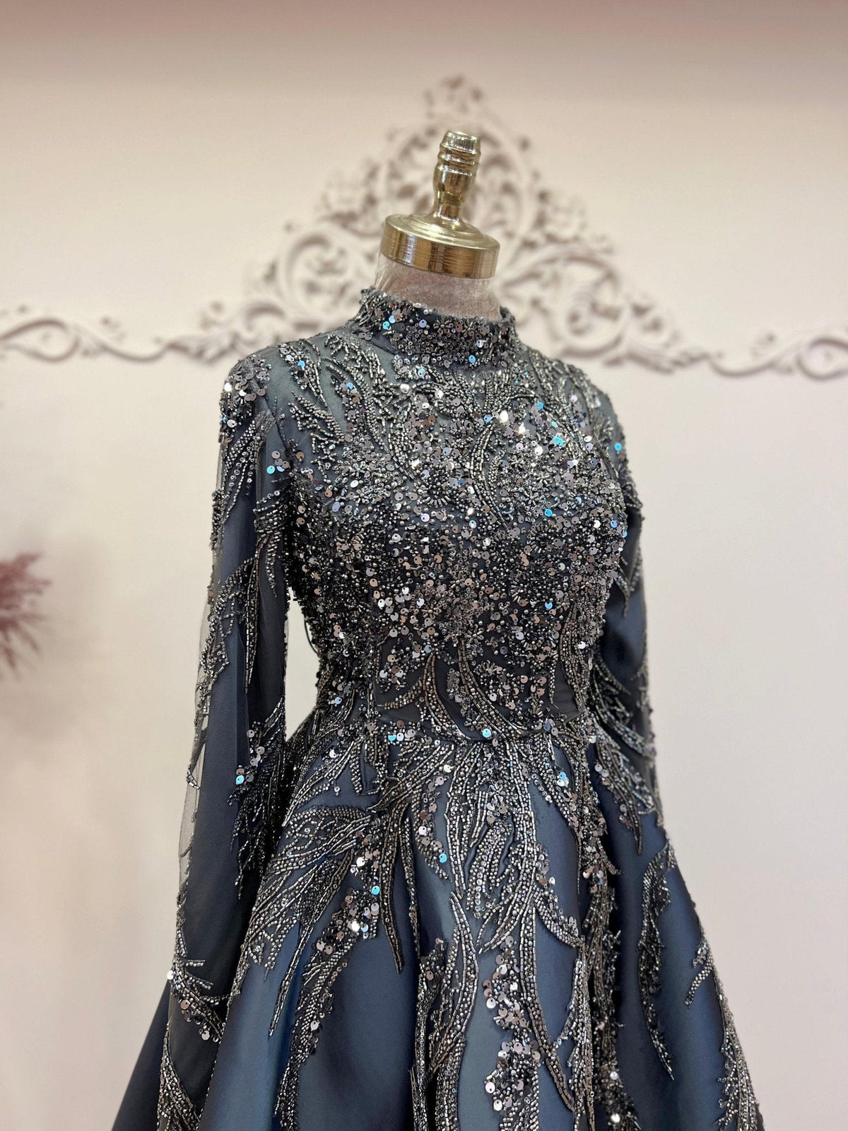 Victoria Tesettür Abiye Antrasit - Antrasit