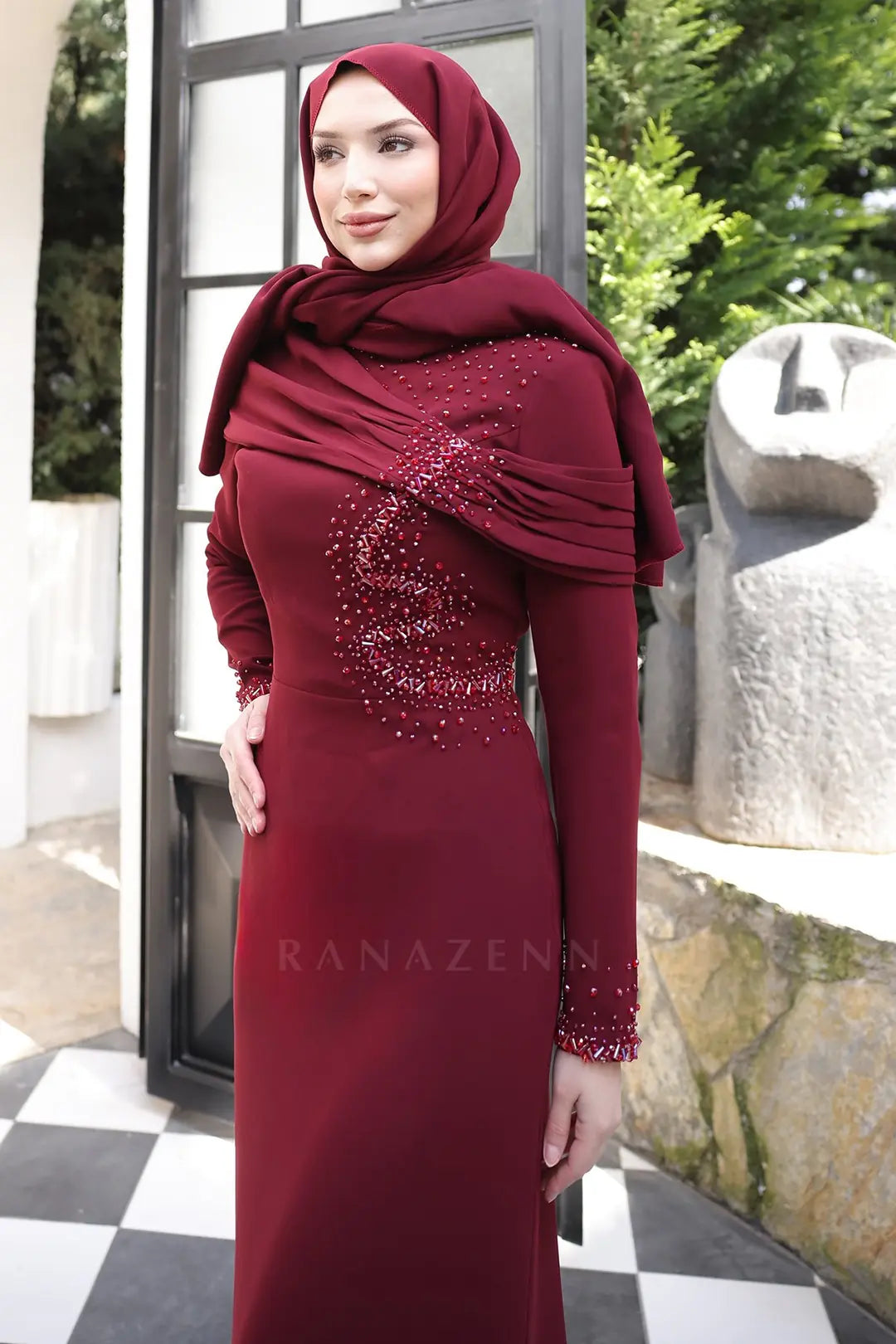 Ebru Tesettür Abiye - Bordo