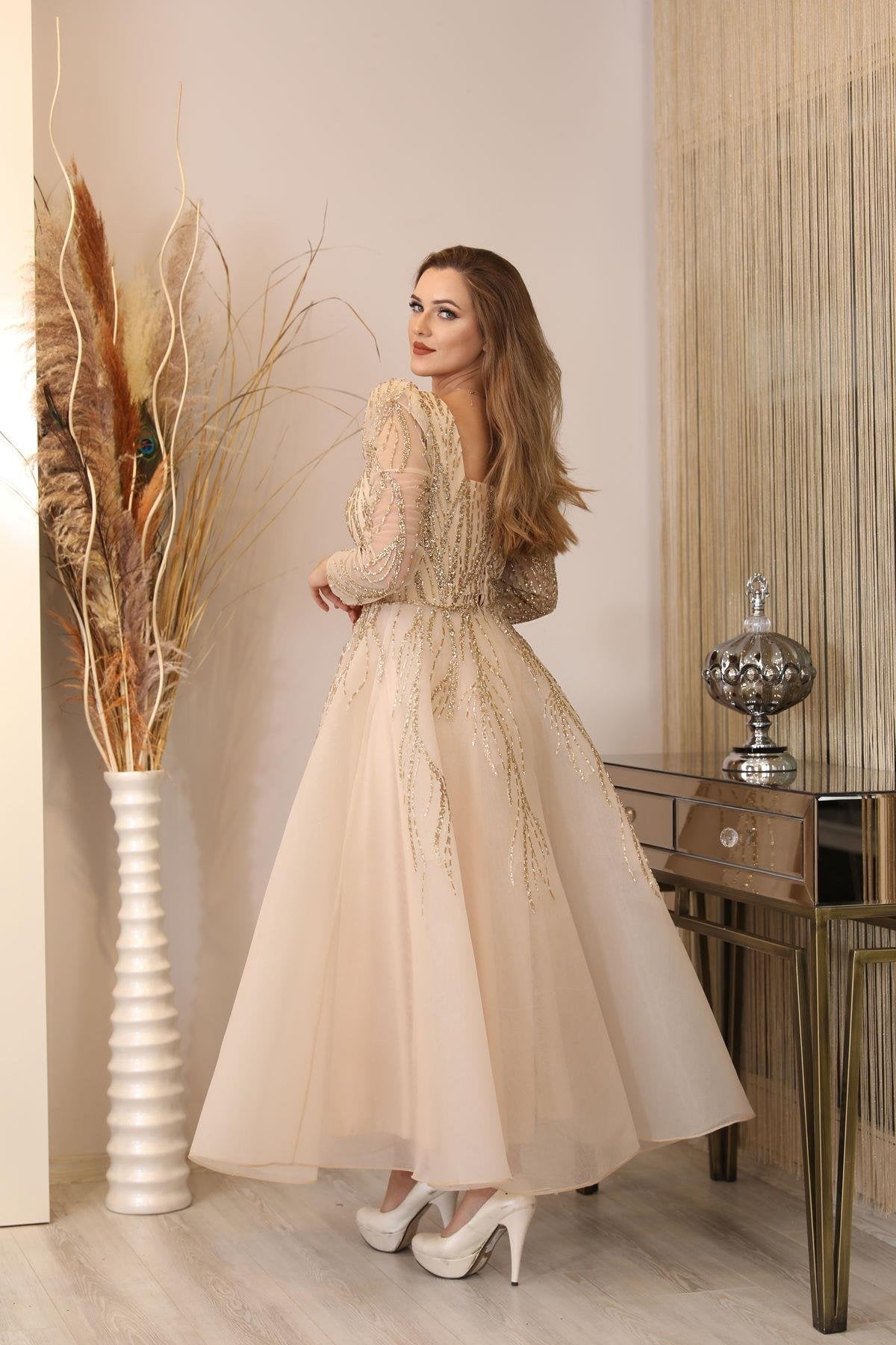 Karmen Tesettür Abiye - FioraofDress - tesettur - abiye - GOLD - 38 - hijab - evening - dress