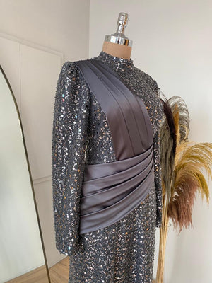 Kate Tesettür Abiye Antrasit - FioraofDress - tesettur - abiye - 48 - hijab - evening - dress