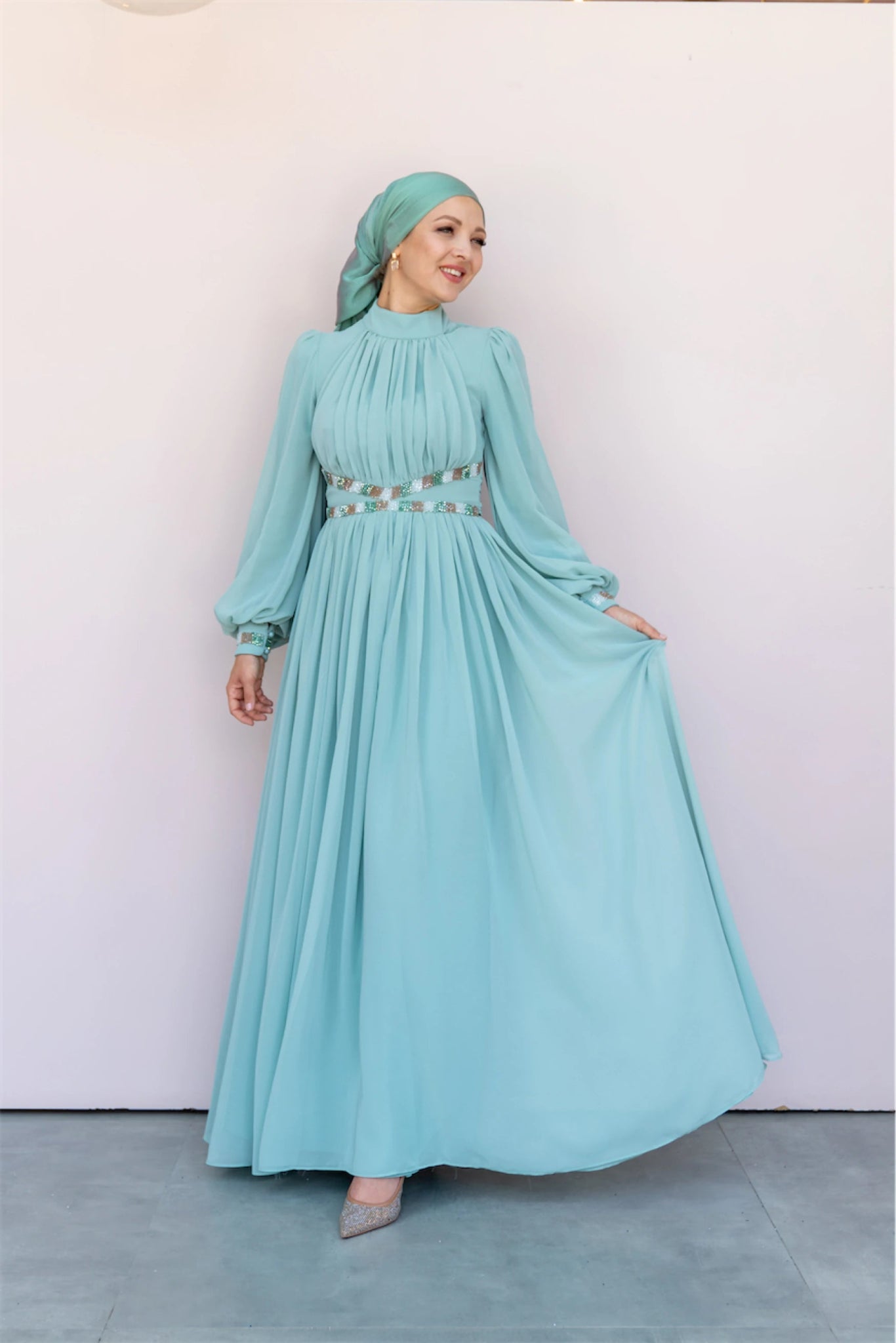 Kuğu Tesettür Abiye - FioraofDress - tesettur - abiye - 36 - mint - hijab - evening - dress