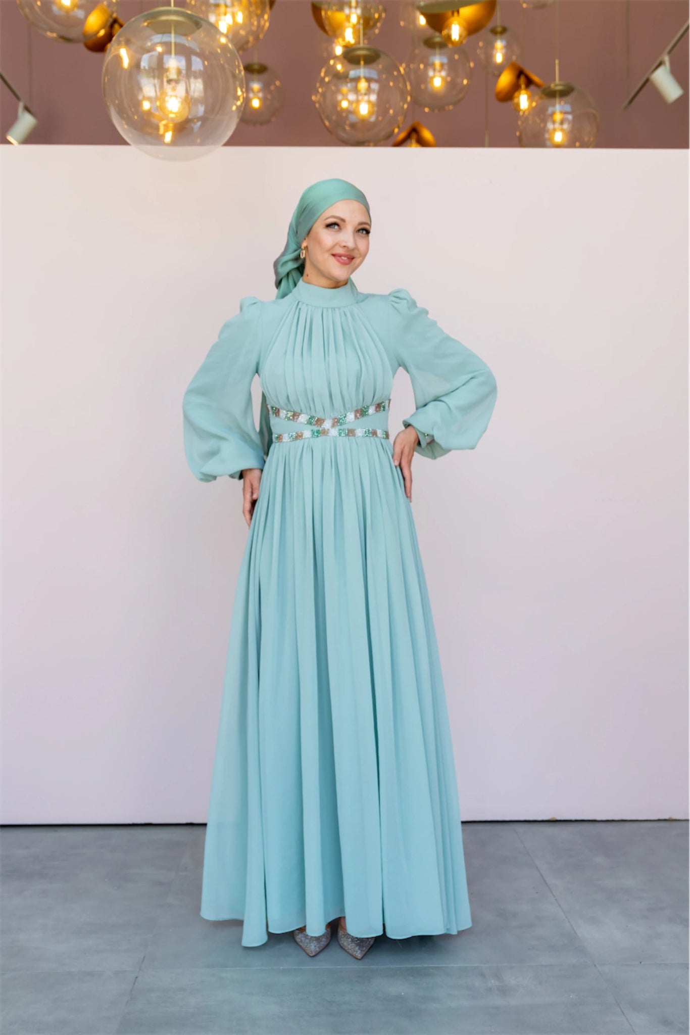 Kuğu Tesettür Abiye - FioraofDress - tesettur - abiye - 36 - mint - hijab - evening - dress