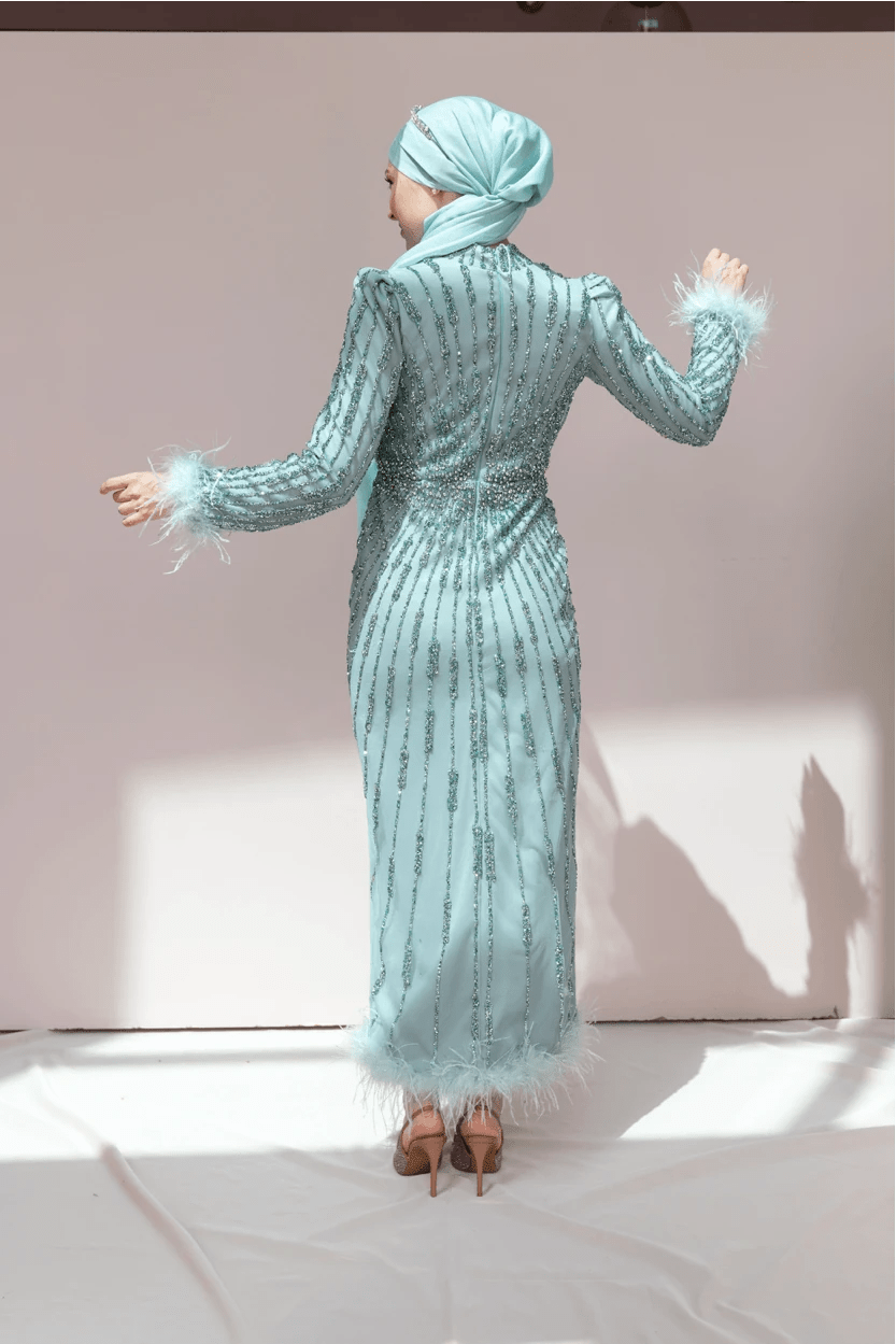 Lamira Tesettür Abiye - FioraofDress - tesettur - abiye - 48 - mint - hijab - evening - dress