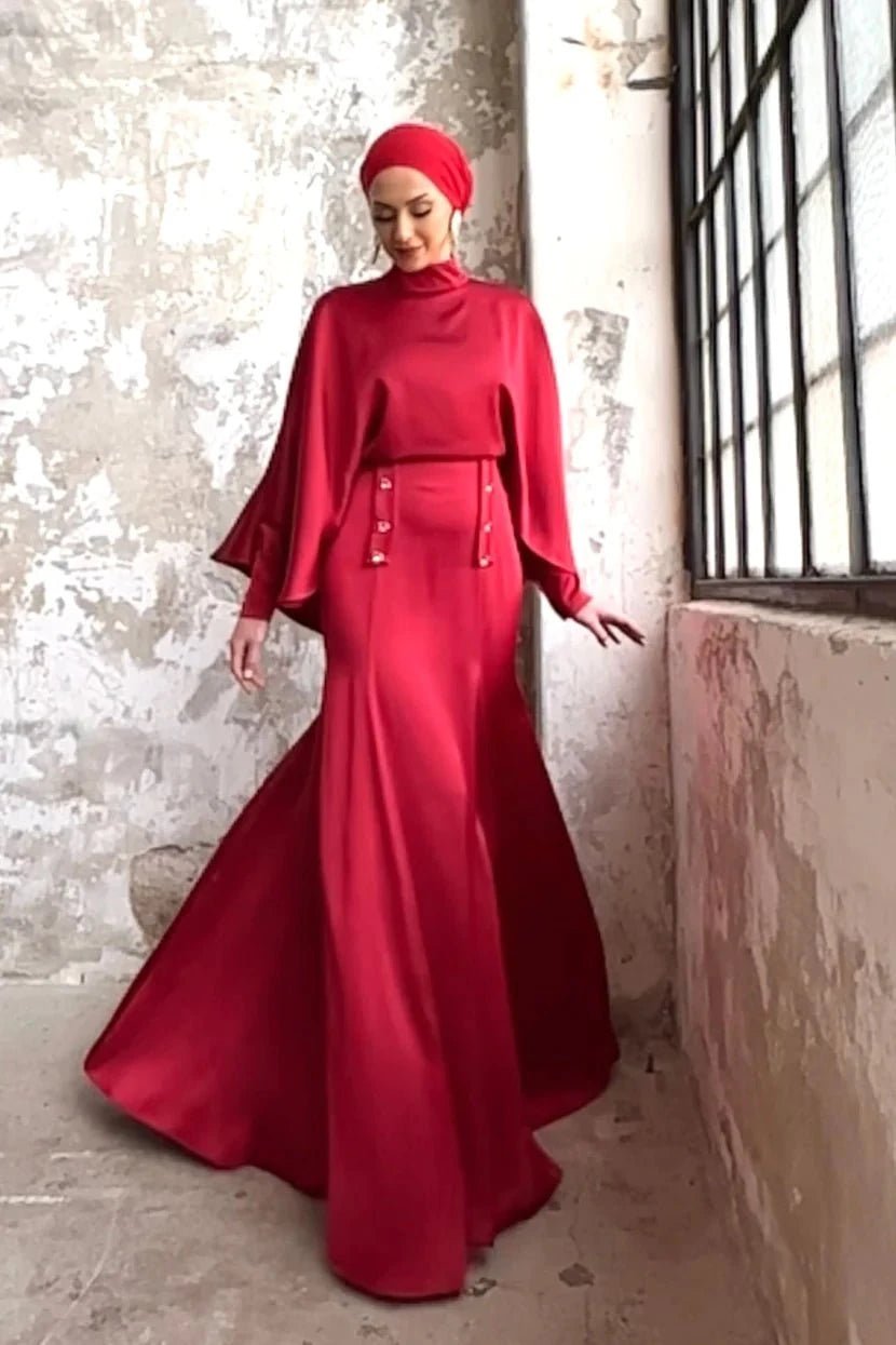 Leydi Tesettür Abiye - FioraofDress - tesettur - abiye - 42 - KIRMIZI - hijab - evening - dress