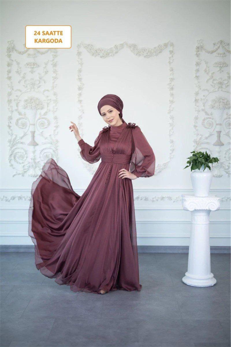 Mahur Tesettür Abiye - FioraofDress - tesettur - abiye - 42 - Pudra - hijab - evening - dress