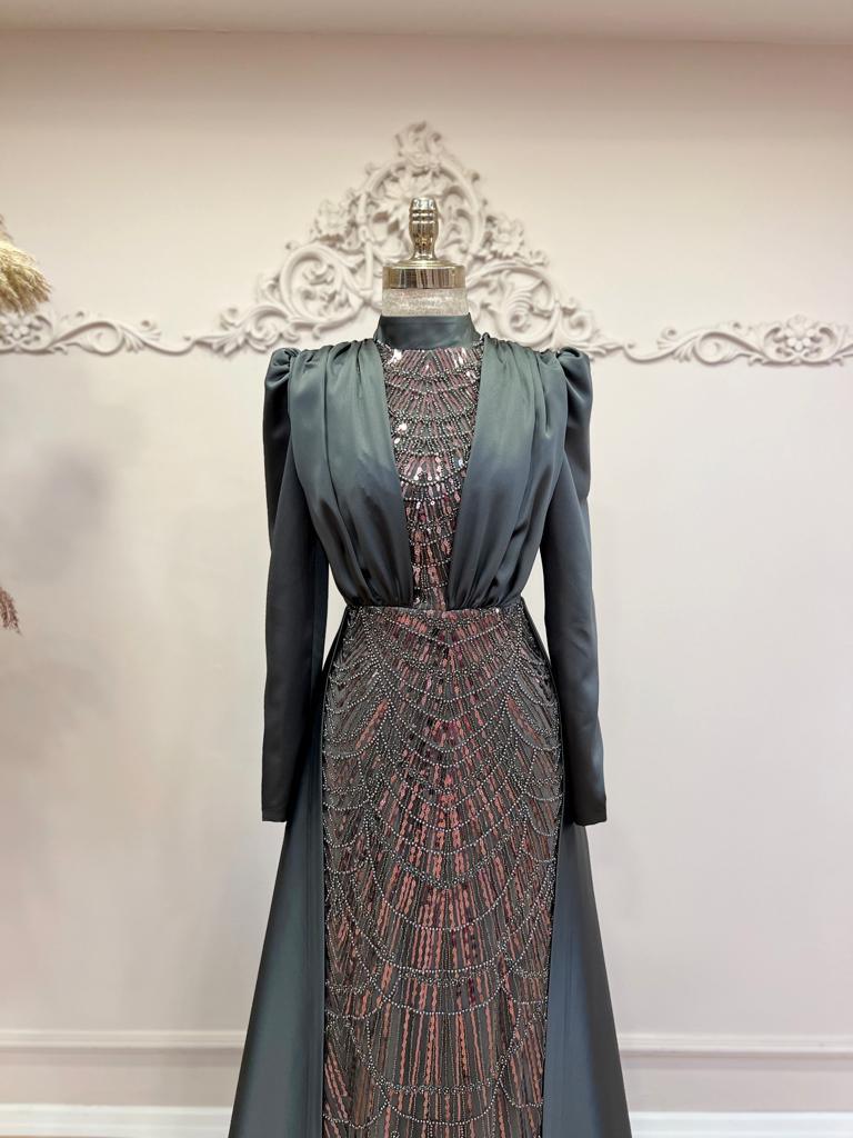 Mathilda Tesettür Abiye - Antrasit - FioraofDress - tesettur - abiye - 48 - Antrasit - hijab - evening - dress