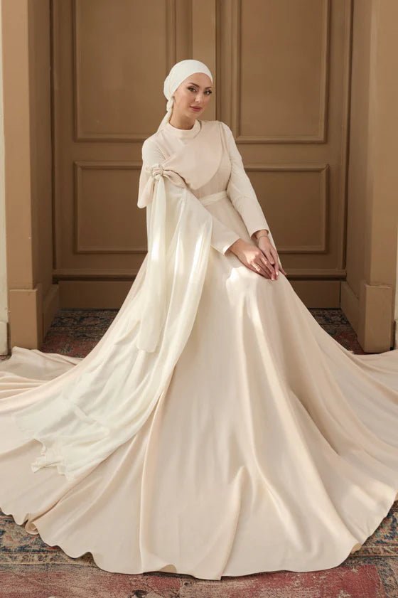 Melisa Taşlı Tesettür Abiye - FioraofDress - tesettur - abiye - 36 - Ekru - hijab - evening - dress