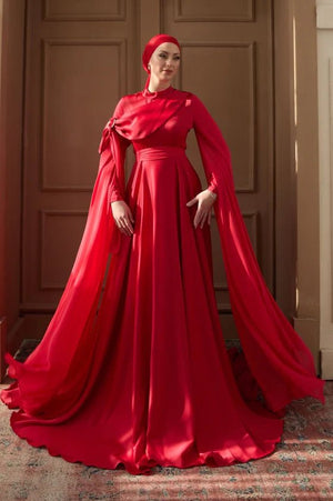 Melisa Taşlı Tesettür Abiye - FioraofDress - tesettur - abiye - 36 - Açık Kırmızı - hijab - evening - dress