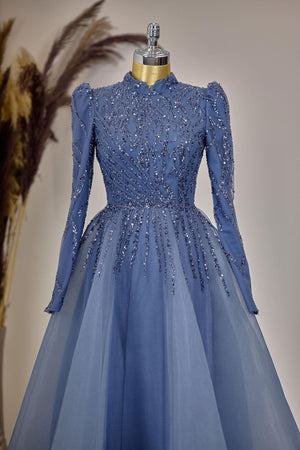 Mila Abiye Tesettür - FioraofDress - tesettur - abiye - indigo - 38 - hijab - evening - dress