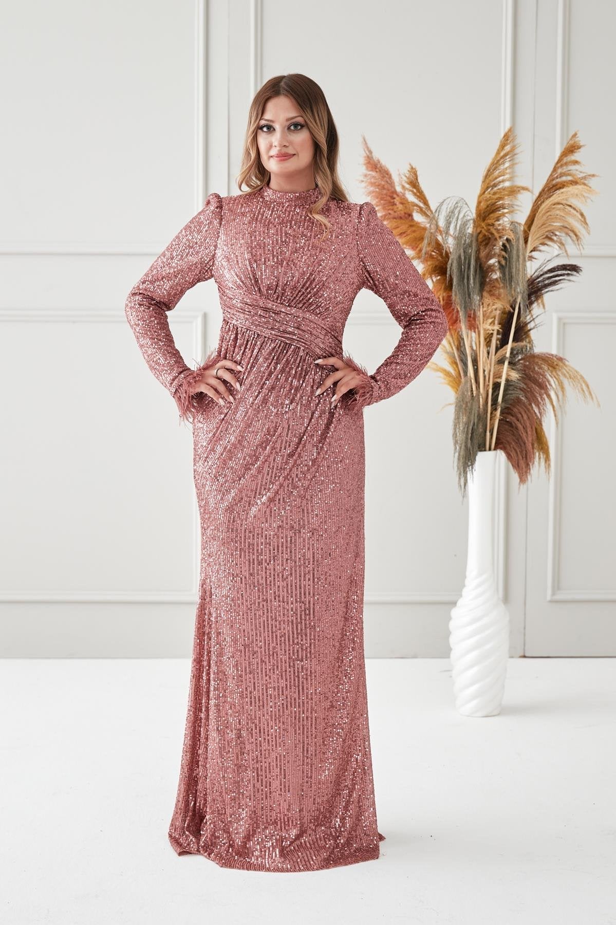 Milena Tesettür Abiye - FioraofDress - tesettur - abiye - KİREMİT - 38 - hijab - evening - dress