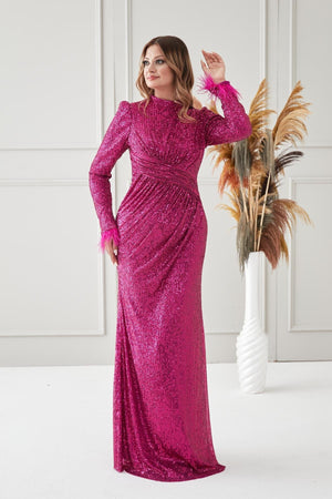 Milena Tesettür Abiye - FioraofDress - tesettur - abiye - PEMBE - 38 - hijab - evening - dress