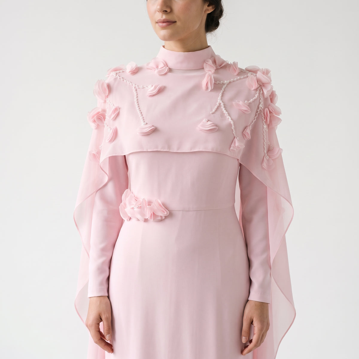 Modest Evening Dress (Tesettür Abiye) — On Model - Close-up Detail | Generated by Modelize
