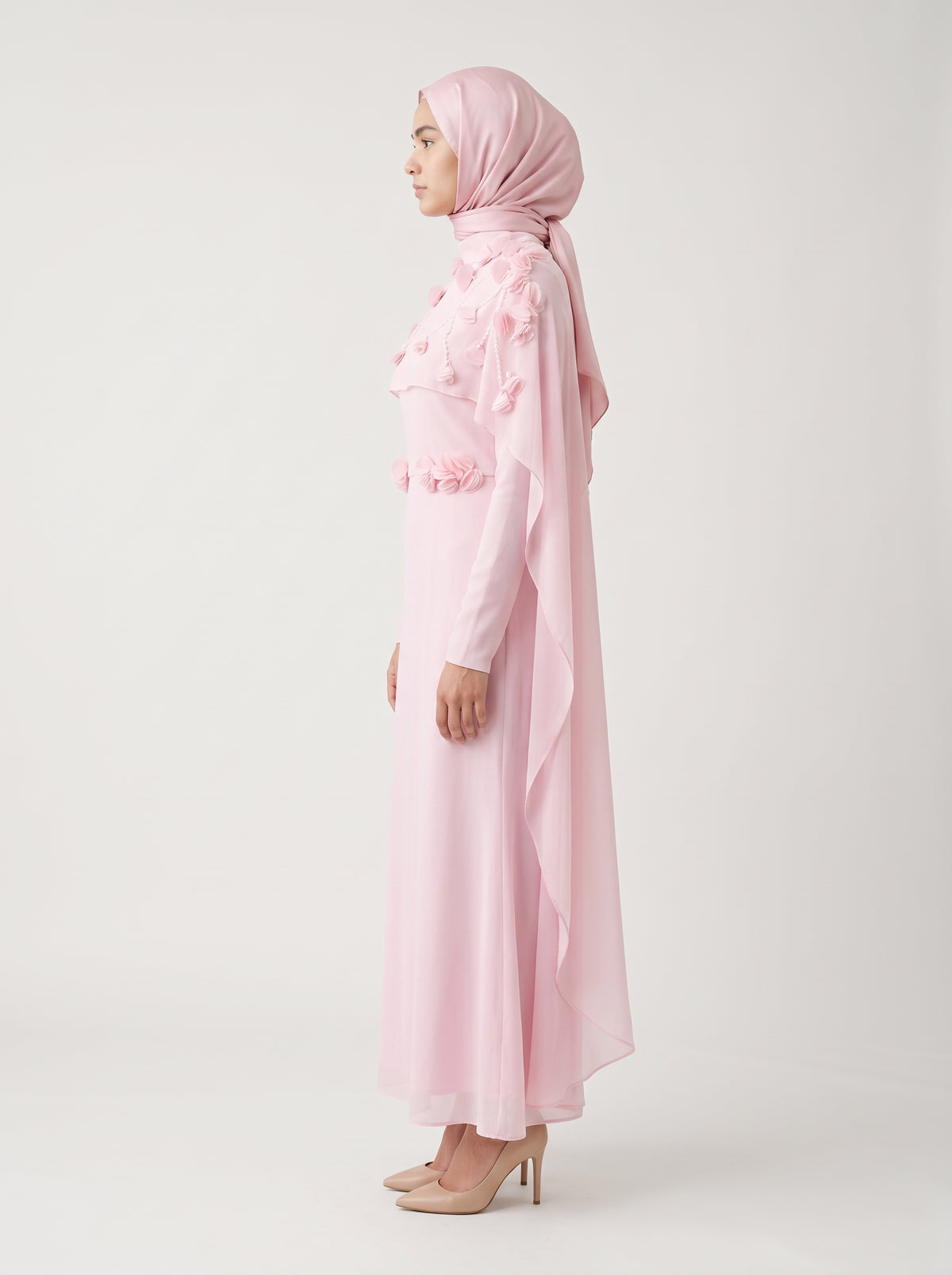 Tesettür Abiye (Modest Evening Dress) — On Model - Side Profile | Generated by Modelize
