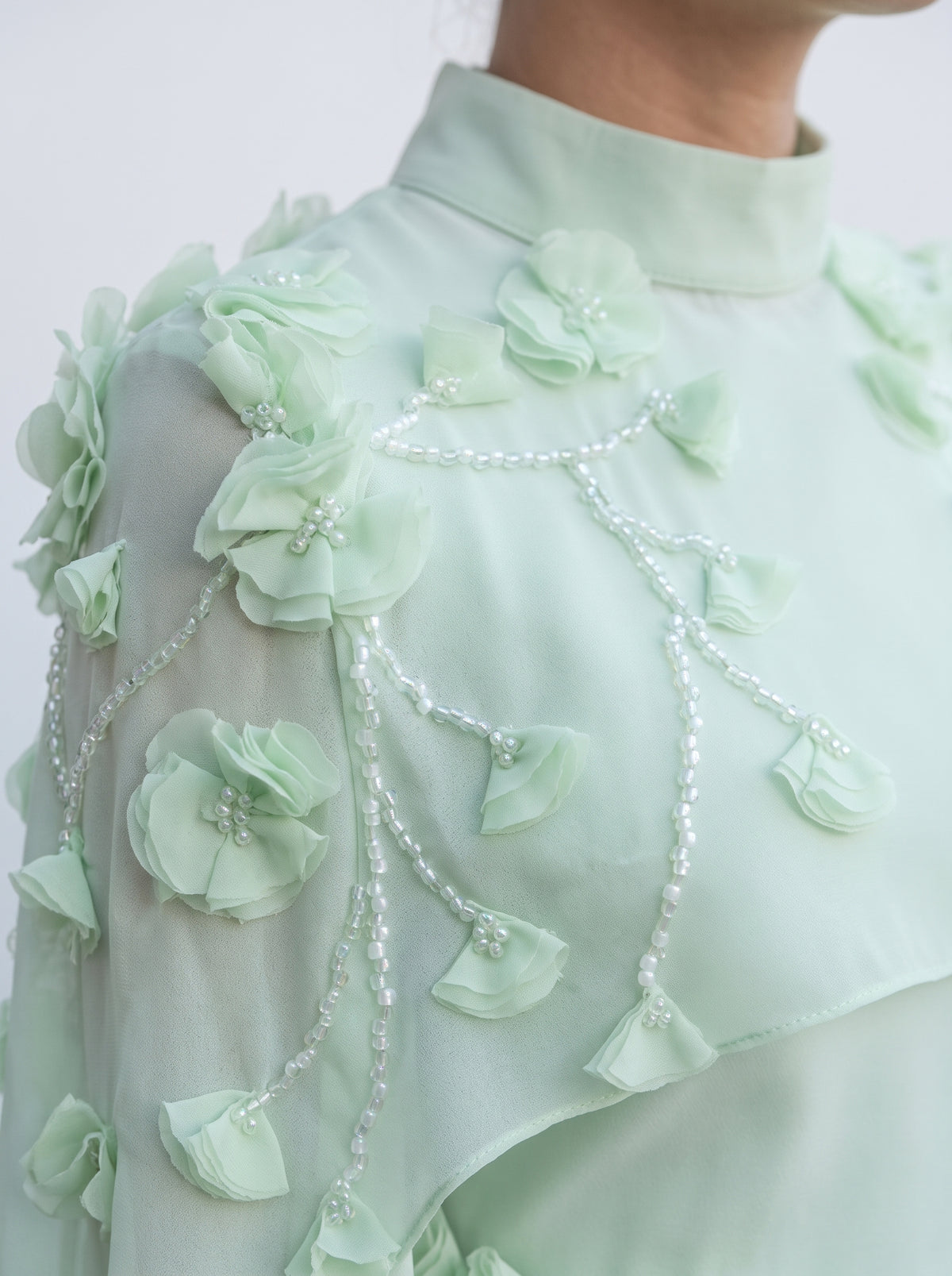 Modest Evening Dress (Tesettür Abiye) — Fabric & Beadwork Macro Detail | Generated by Modelize