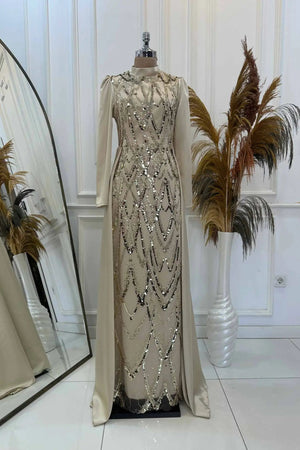 Natalie Tesettür Abiye - FioraofDress - tesettur - abiye - GOLD - 36 - hijab - evening - dress