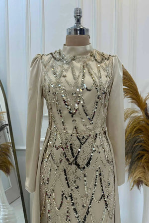 Natalie Tesettür Abiye - FioraofDress - tesettur - abiye - GOLD - 36 - hijab - evening - dress