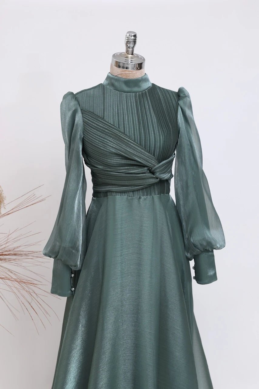 Naz Abiye - FioraofDress - tesettur - abiye - 38 - Yağı Yeşil - hijab - evening - dress