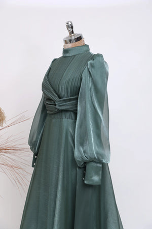 Naz Abiye - FioraofDress - tesettur - abiye - 38 - Yağı Yeşil - hijab - evening - dress