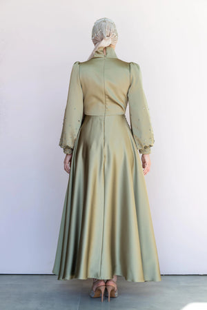 Neck Tesettür Abiye - FioraofDress - tesettur - abiye - 46 - YAĞ YEŞİLİ - hijab - evening - dress