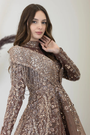 Omuzları V Drape Asel Tesettür Abiye - FioraofDress - tesettur - abiye - Bakır - 38 - hijab - evening - dress