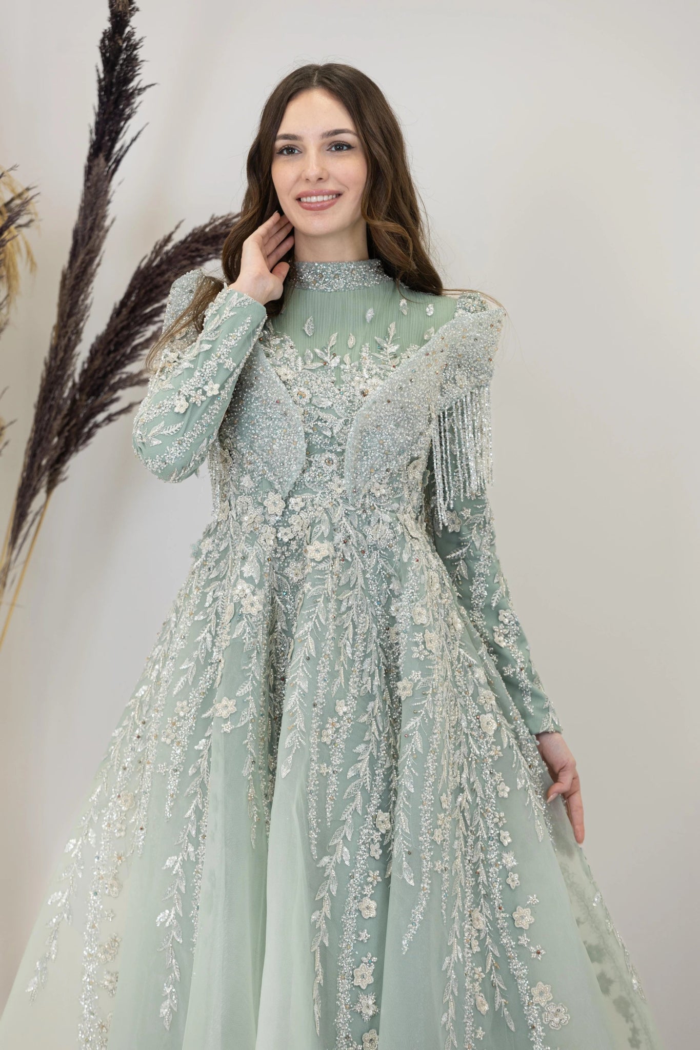 Omuzları V Drape Asel Tesettür Abiye - FioraofDress - tesettur - abiye - çagla - 38 - hijab - evening - dress