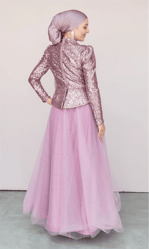 Payet Peplum Ceket Tütü Etek Takım Abiye - FioraofDress - tesettur - abiye - 44 - PEMBE - hijab - evening - dress
