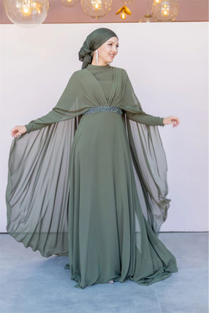 Pelerin Tesettür Abiye - FioraofDress - tesettur - abiye - 40 - HAKİ - hijab - evening - dress