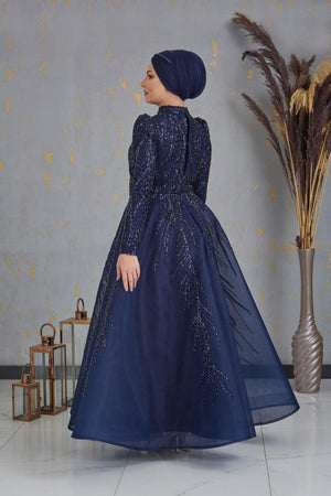 Prenses Tesettür Abiye - FioraofDress - tesettur - abiye - LACİVERT - 38 - hijab - evening - dress