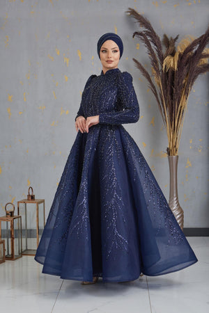 Prenses Tesettür Abiye - FioraofDress - tesettur - abiye - LACİVERT - 38 - hijab - evening - dress