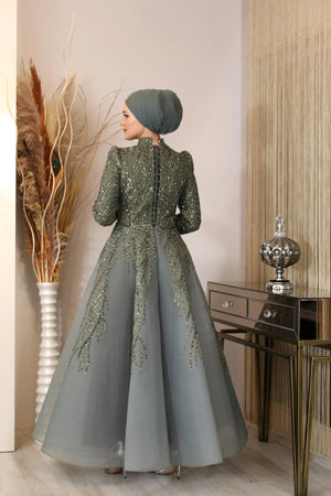 Prenses Tesettür Abiye - FioraofDress - tesettur - abiye - haki - 38 - hijab - evening - dress