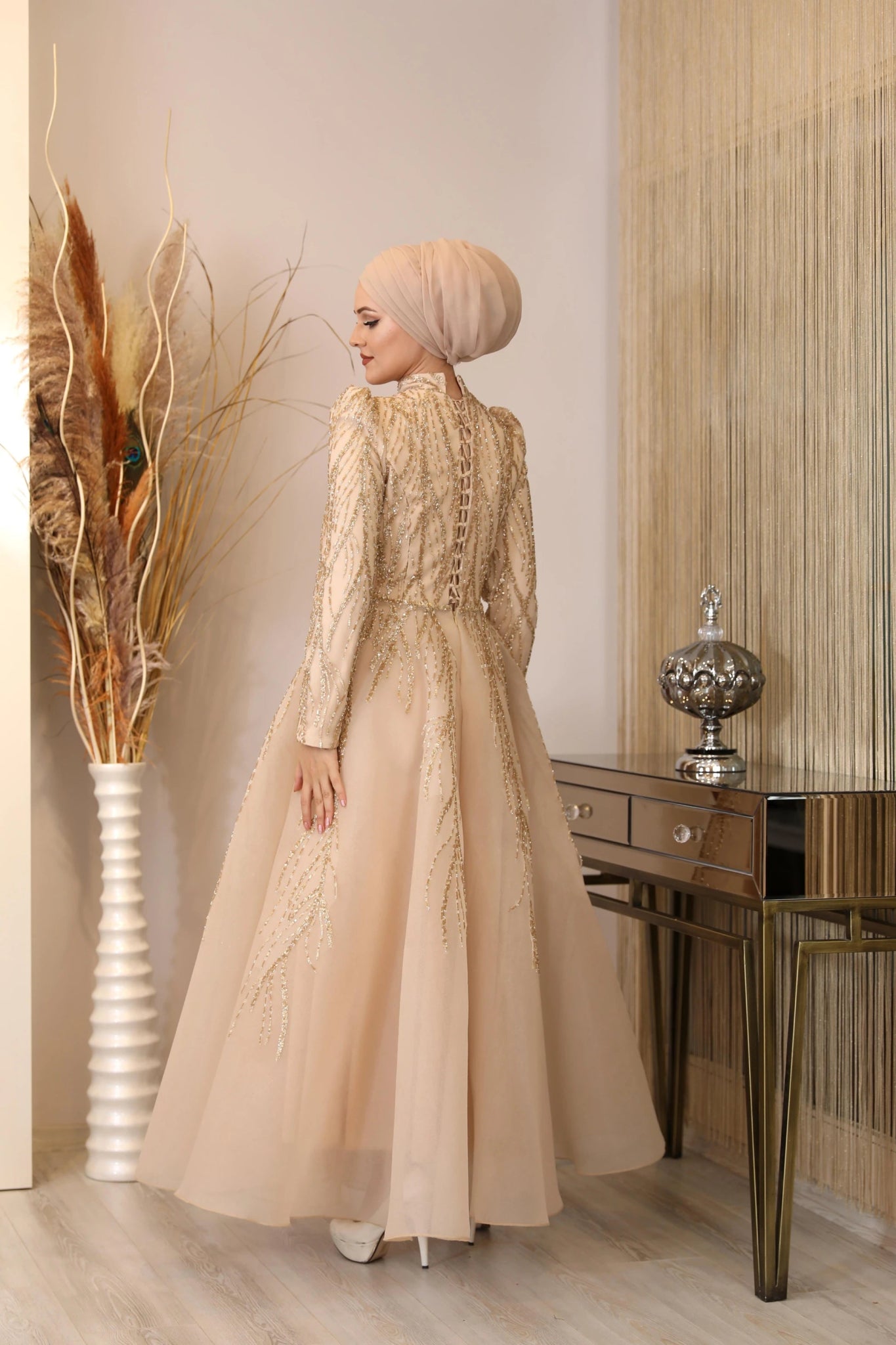 Prenses Tesettür Abiye - FioraofDress - tesettur - abiye - GOLD - 38 - hijab - evening - dress