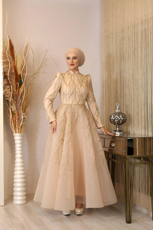 Prenses Tesettür Abiye - FioraofDress - tesettur - abiye - GOLD - 38 - hijab - evening - dress