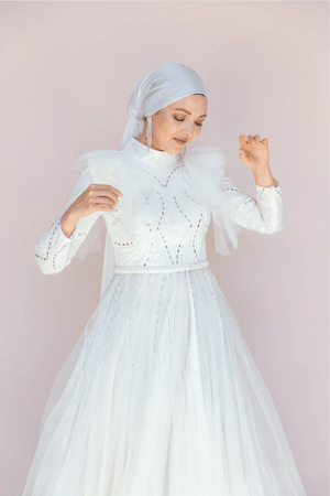 Rosette Tesettür Abiye - FioraofDress - tesettur - abiye - 42 - Beyaz - hijab - evening - dress