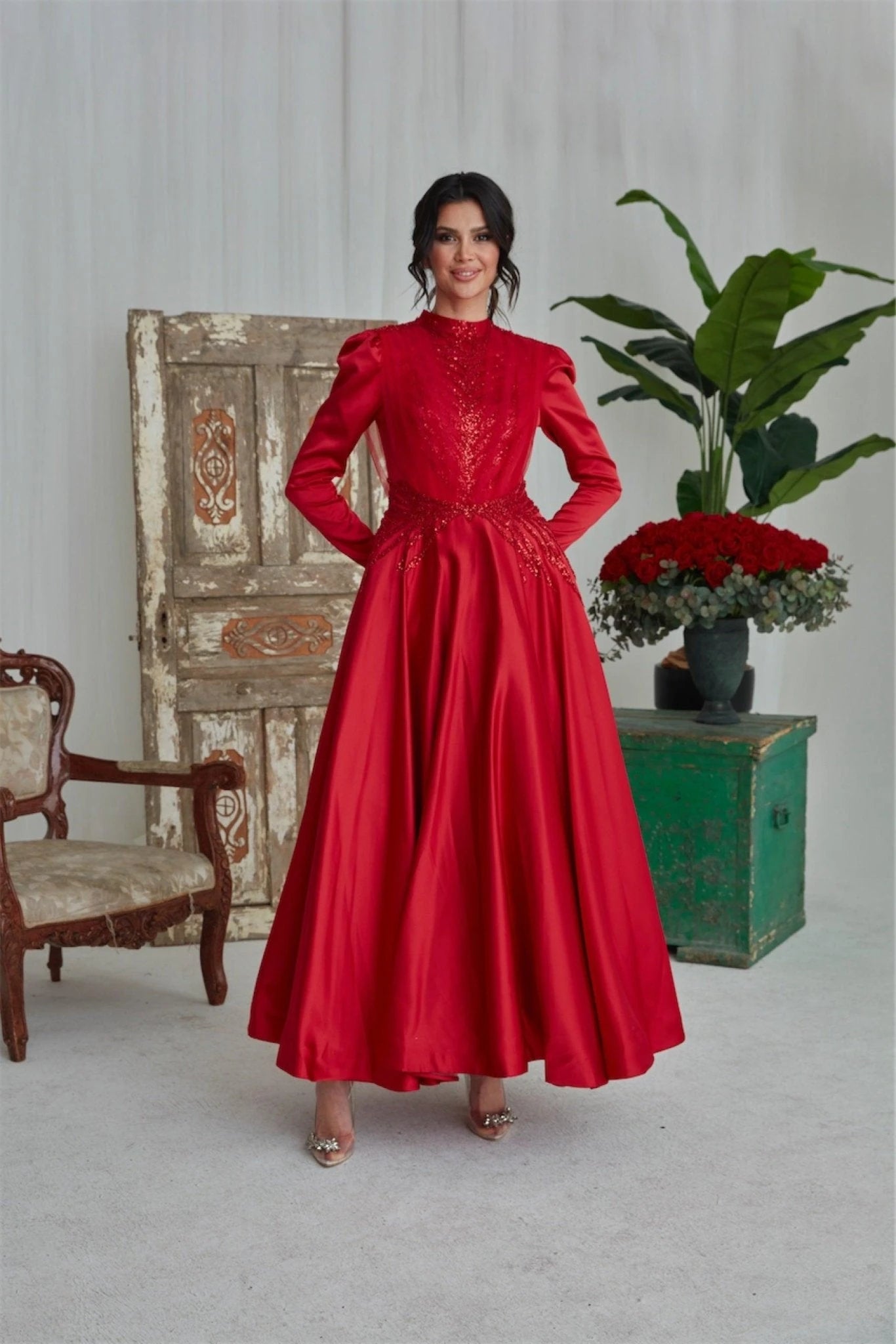 Sahra Tesettür Abiye Tesettür - Kırmızı - FioraofDress - tesettur - abiye - 46 - hijab - evening - dress