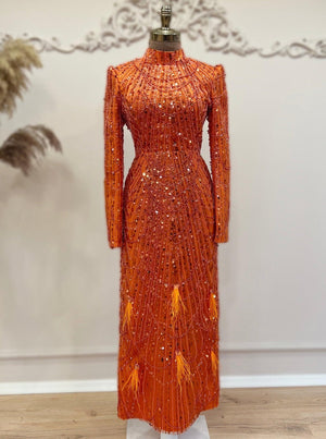 Selena Tesettür Abiye Turuncu - FioraofDress - tesettur - abiye - 48 - hijab - evening - dress