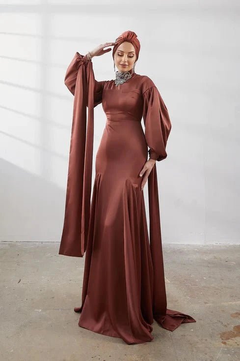 Serenay Taşlı Tesettür Abiye - FioraofDress - tesettur - abiye - 42 - kiremit - hijab - evening - dress