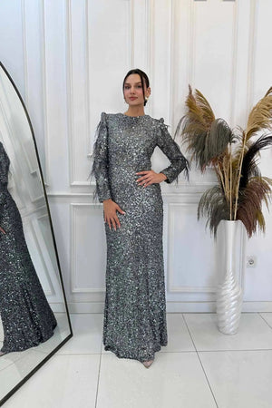 Shine Tesettür Abiye - FioraofDress - tesettur - abiye - Antrasit - 38 - hijab - evening - dress