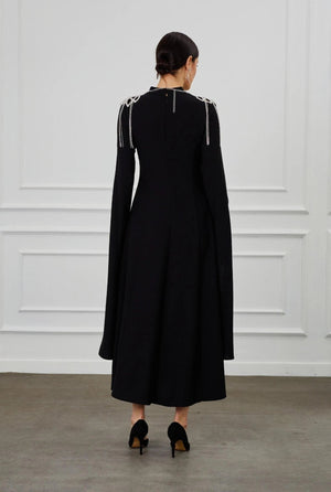 Siyah Pelerin Kol Tesettür Elbise - FioraofDress - tesettur - abiye - 44 - hijab - evening - dress